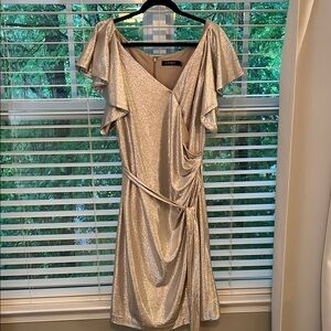 Elegant Gold Dress with Ruffle Sleeves Ralph Lauren 18